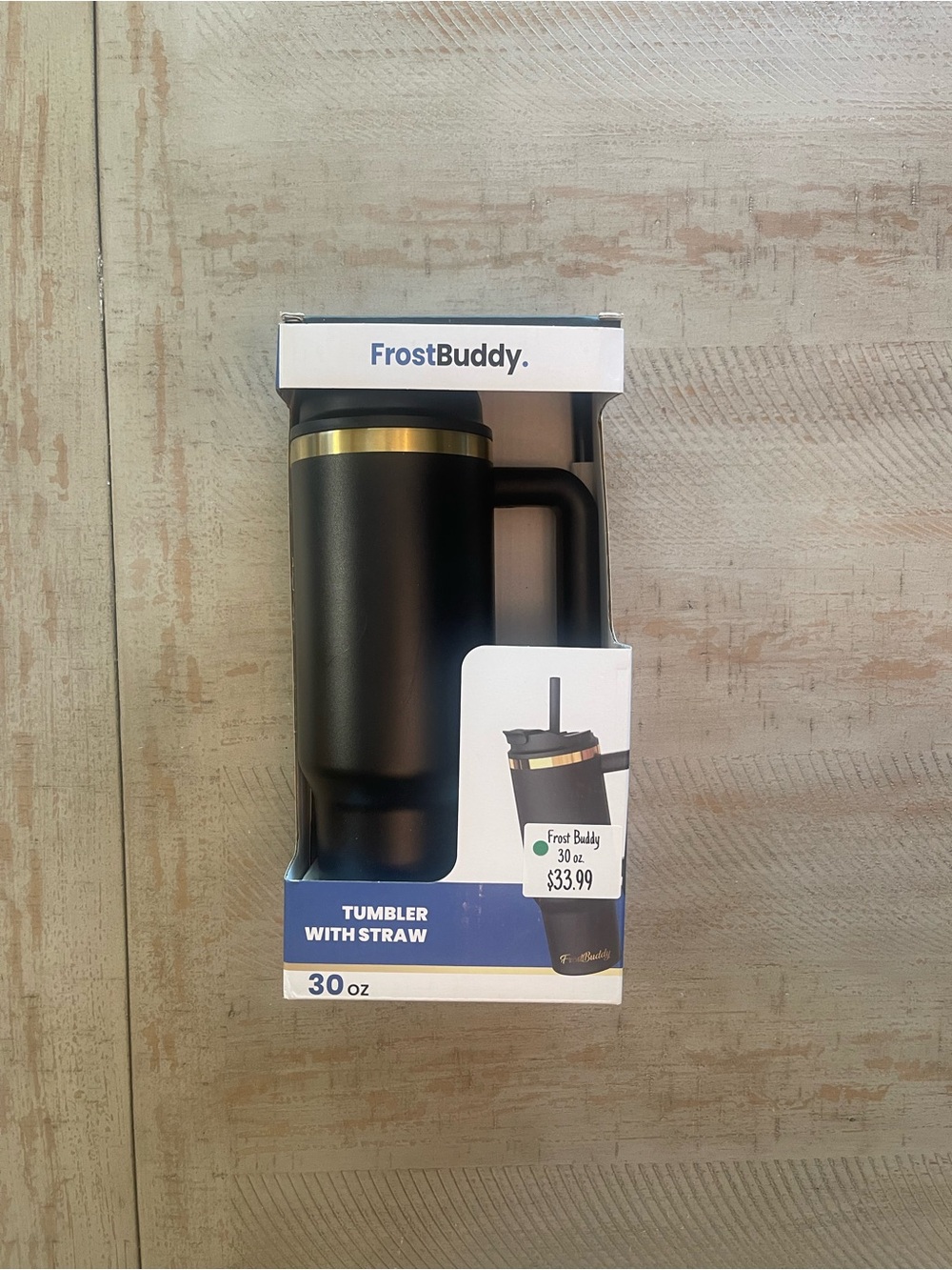 FrostBuddy 30 oz Black Tumbler with Straw - Gold Accent